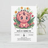 Triceratops bewerkbare dinosaurus meisje verjaarda kaart (Staand voorkant)