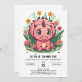 Triceratops bewerkbare dinosaurus meisje verjaarda kaart (Voorkant / Achterkant)