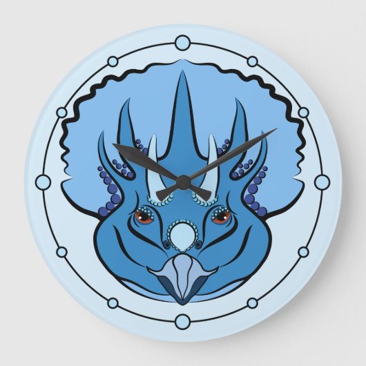Triceratops Blue Cute Dinosaur Grote Klok (Voorkant)