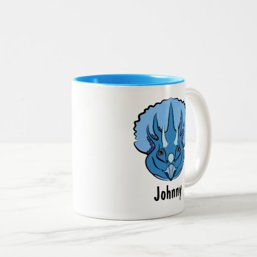 Triceratops Blue Cute Dinosaur Personalized Tweekleurige Koffiemok (Voorkant rechts)
