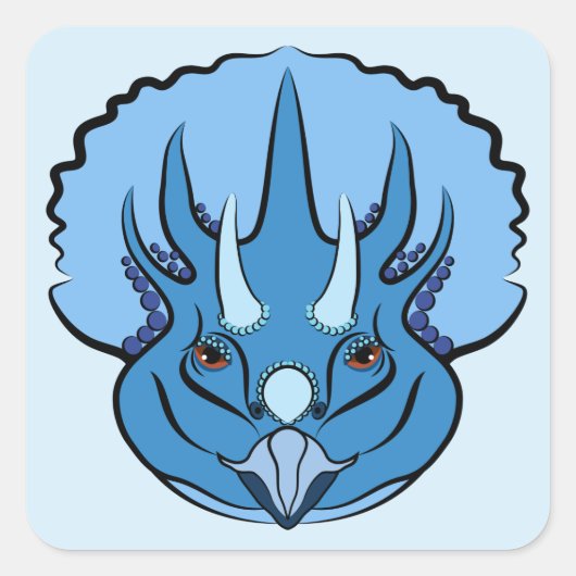 Triceratops Blue Cute Dinosaur Vierkante Sticker (Voorkant)