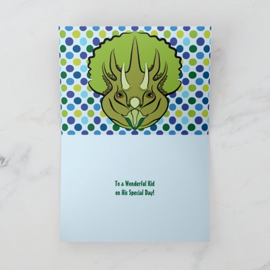 Triceratops Blue en Green Cute Dinosaur Birthday Kaart (Binnen)