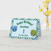 Triceratops Blue en Green Cute Dinosaur Birthday Kaart (Gele Bloem)