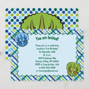 Triceratops Blue en Green Cute Dinosaur Birthday Kaart