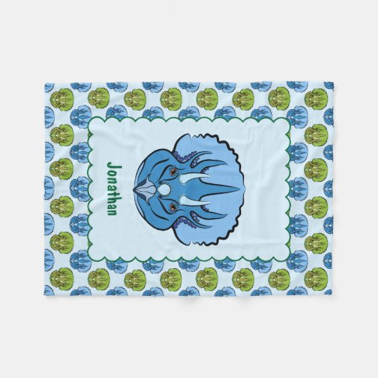 Triceratops Blue en Green Cute Dinosaur Pattern Fleece Deken (Voorkant (Horizontaal))