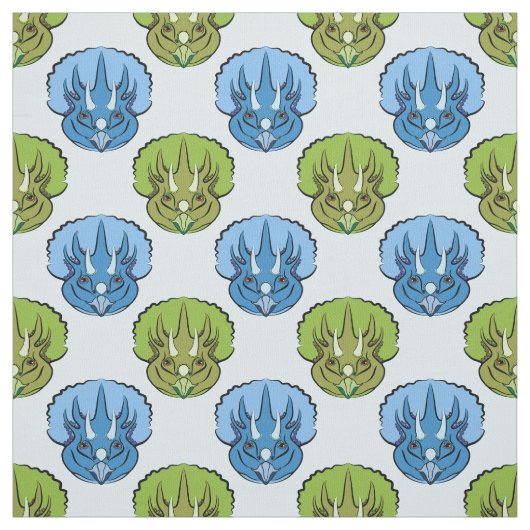 Triceratops Blue en Green Cute Dinosaur Pattern Stof (Swatch)
