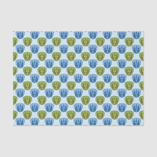 Triceratops Blue en Green Cute Dinosaur Pattern Tissuepapier (Voorkant)
