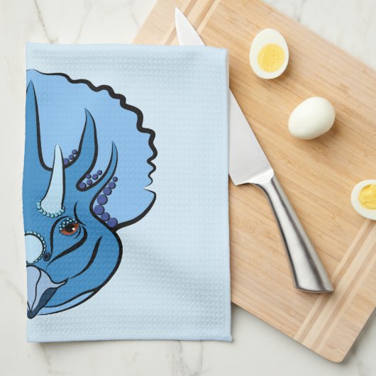 Triceratops Blue en Green Cute Dinosaurs Theedoek (Quarter Fold)