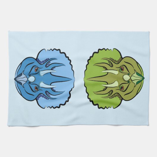 Triceratops Blue en Green Cute Dinosaurs Theedoek (Horizontaal)