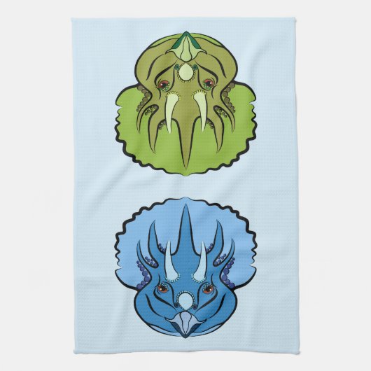 Triceratops Blue en Green Cute Dinosaurs Theedoek (Verticaal)