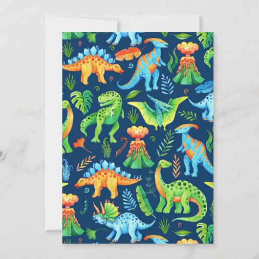 Triceratops Boy Dinosaur Verjaardagsfeestje Blauw Kaart (Achterkant)