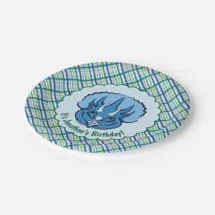 Triceratops Cute Blue Dinosaur op Pset Papieren Bordje