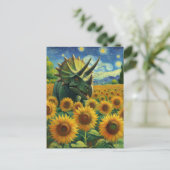 Triceratops Dino in het Zonnebloemveld Van Gogh Briefkaart (Staand voorkant)