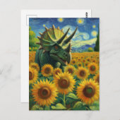 Triceratops Dino in het Zonnebloemveld Van Gogh Briefkaart (Voorkant / Achterkant)