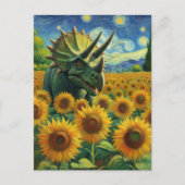 Triceratops Dino in het Zonnebloemveld Van Gogh Briefkaart (Voorkant)