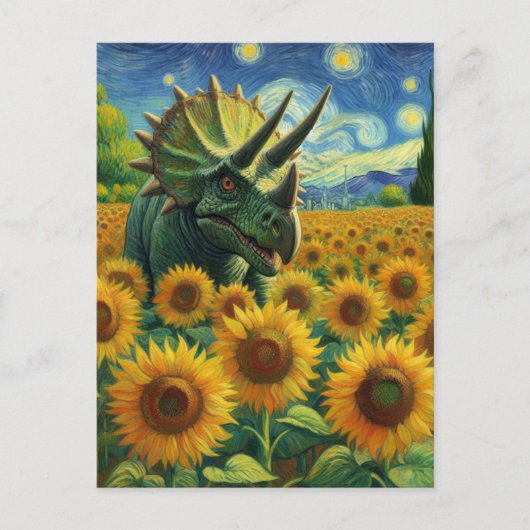 Triceratops Dino in het Zonnebloemveld Van Gogh Briefkaart (Voorkant)