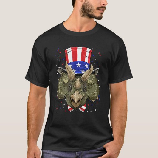 Triceratops Dinosaur 4th of July Patriotic America T-shirt (Voorkant)