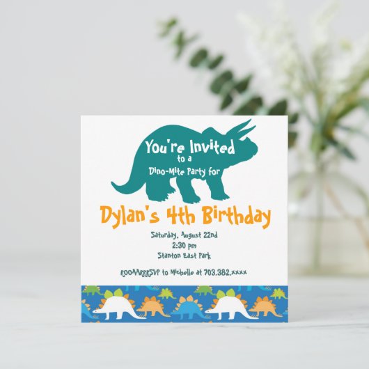 Triceratops Dinosaur Birthday Party Invitations Kaart (Staand voorkant)