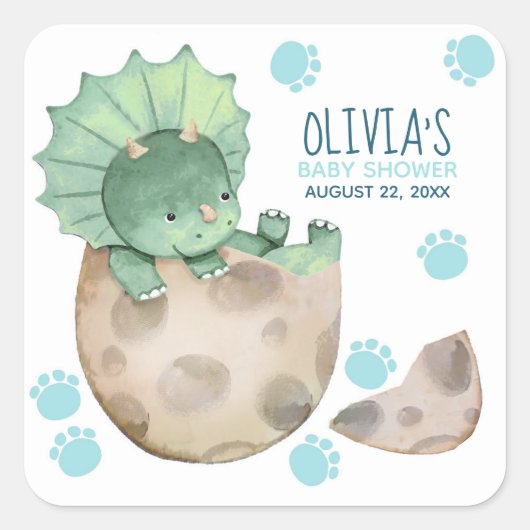 Triceratops Dinosaur Boy Baby shower Vierkante Sticker (Voorkant)