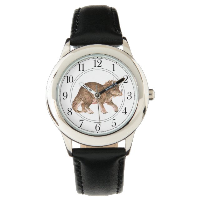Triceratops Dinosaur Boy Black Watch Horloge (Voorkant)