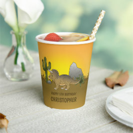 Triceratops Dinosaur Cactus Desert Kind Birthday Papieren Bekers