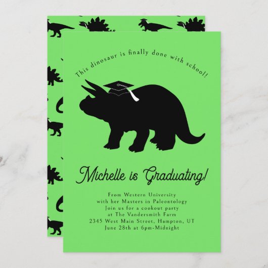 Triceratops Dinosaur Graduation Party Kaart (Voorkant / Achterkant)