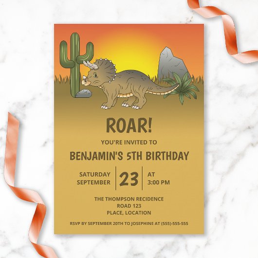 Triceratops dinosaur in Desert Kind Birthday Kaart