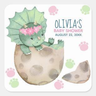 Triceratops Dinosaur Meisje Baby Shower Vierkante Sticker