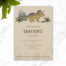 Triceratops Dinosaur Minimalistische Beige Verjaar Kaart