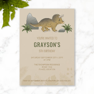 Triceratops Dinosaur Minimalistische Beige Verjaar Kaart