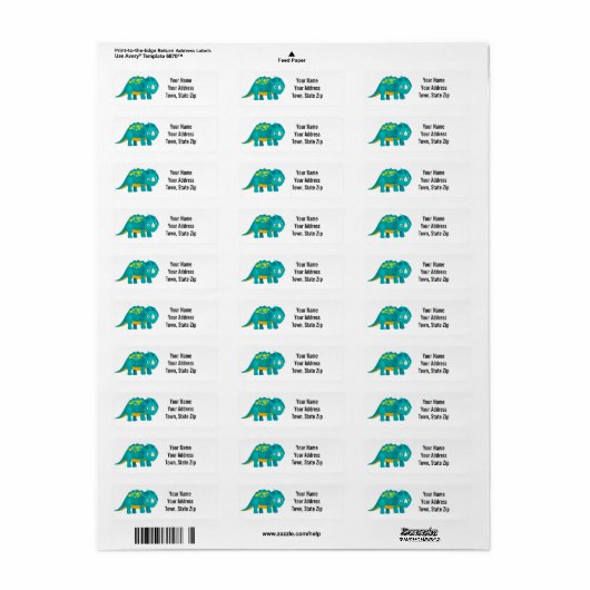 Triceratops Dinosaur Return Address Label (Full Sheet)