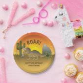 Triceratops Dinosaur Sunset Desert Kind Birthday Papieren Bordje (Feest)