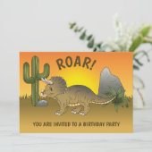 Triceratops dinosaur Sunset in woestijn Birthday Kaart (Staand voorkant)