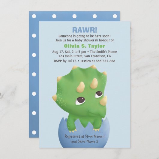 Triceratops Dinosaur thema Baby shower Kaart (Voorkant / Achterkant)