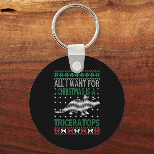 Triceratops Dinosaur Ugly Christmas Design Style F Sleutelhanger (Voorkant)