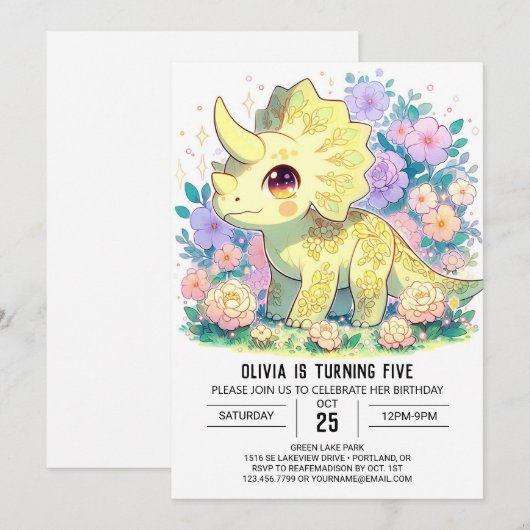 Triceratops Dinosaurus Digitale Verjaardag Kaart (Voorkant / Achterkant)