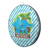 Triceratops dinosaurus; hemelsblauw & witte strepe dartbord (Voorkant Rechts)