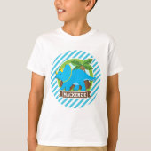 Triceratops dinosaurus; hemelsblauw & witte strepe t-shirt (Voorkant)
