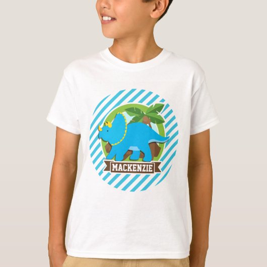 Triceratops dinosaurus; hemelsblauw & witte strepe t-shirt (Voorkant)