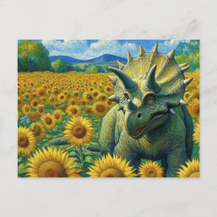 Triceratops Dinosaurus het Zonnebloemveld Van Gogh Briefkaart