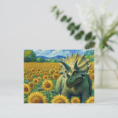 Triceratops Dinosaurus het Zonnebloemveld Van Gogh Briefkaart (Staand voorkant)