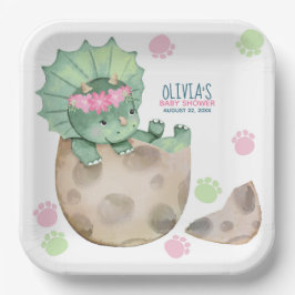 Triceratops Dinosaurus Meisje Baby shower Papieren Bordje