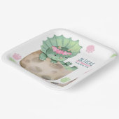 Triceratops Dinosaurus Meisje Verjaardagsfeest Papieren Bordje (Gebogen)