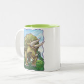 Triceratops en kwartels tweekleurige koffiemok (Voorkant links)
