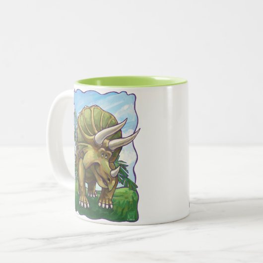 Triceratops en kwartels tweekleurige koffiemok (Voorkant links)