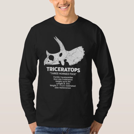Triceratops Fossil Skull Dinosaur Fact Sheet T-shirt (Voorkant)