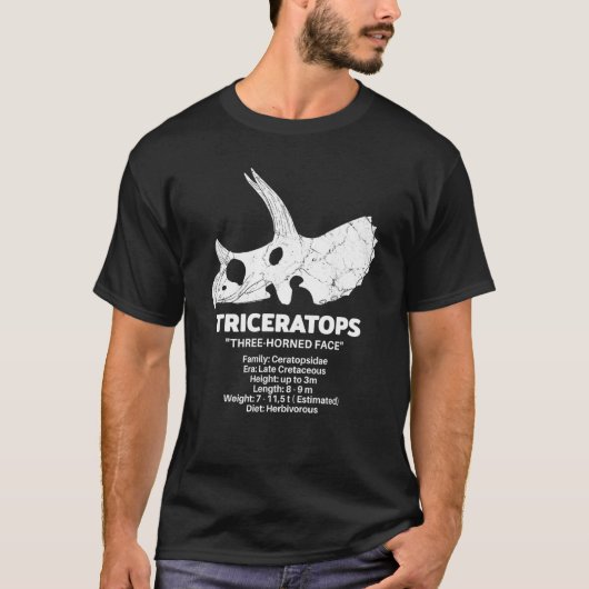 Triceratops Fossil Skull Dinosaur Fact Sheet T-shirt (Voorkant)