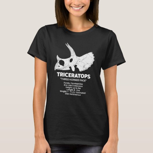 Triceratops Fossil Skull Dinosaur Fact Sheet T-shirt (Voorkant)