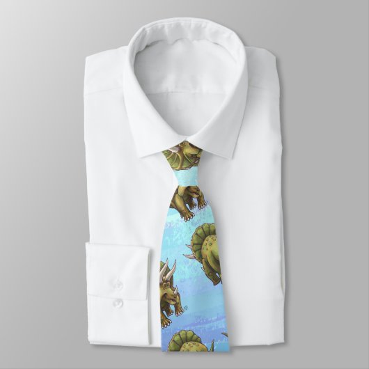 Triceratops head and Tails Pattern on Blue Stropdas (Gebonden)