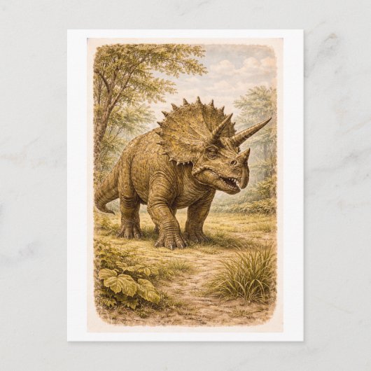 Triceratops-illustratie in vintage stijl briefkaart (Voorkant)